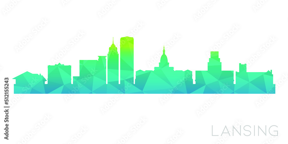 Lansing, MI, USA Low Poly Skyline Clip Art City Design. Geometric Polygon Graphic Horizon Icon. Vector Illustration Symbol.