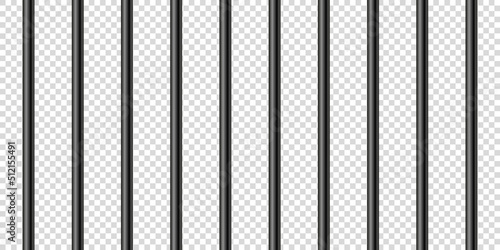 Black realistic metal prison bars. Detailed jail cage, prison iron fence. Criminal background mockup. Creative vector illustration.