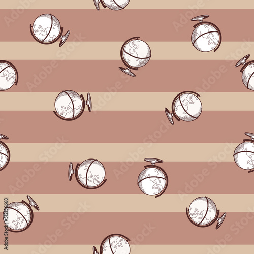 The globe engraved seamless pattern. Vintage world map in hand drawn style.