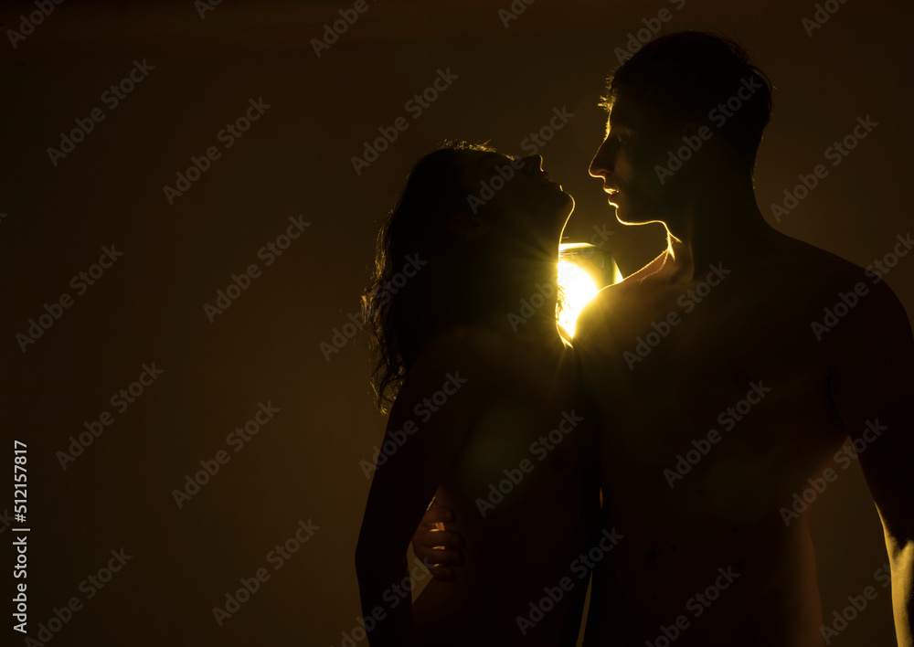 Sexy couple. silhouette of a couple. Man and woman posing. Love photo. Sensual. Shadow. 