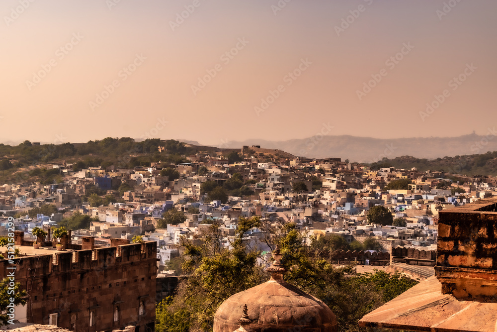 Jodhpur city view from Mehrangarh fort. Indian history and culture photographs.
