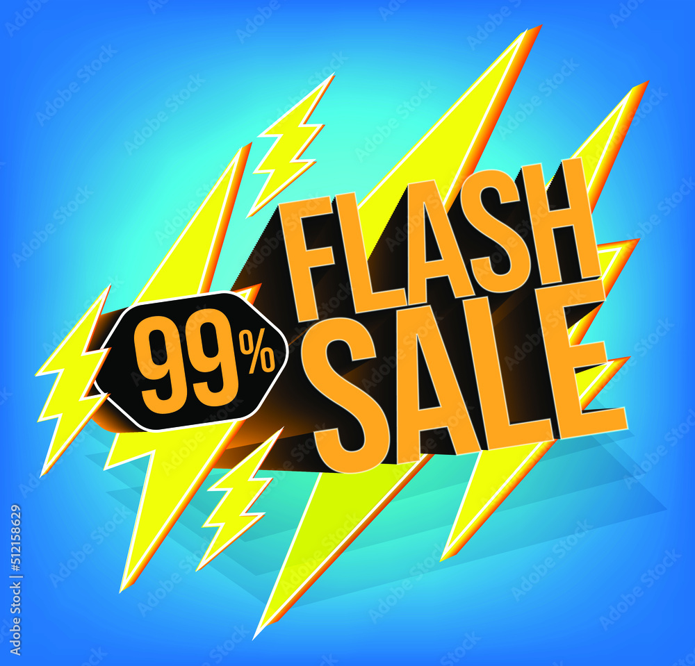 Fototapeta premium Flash sale for stores and promotions with 3d text in vector. 99% discount off