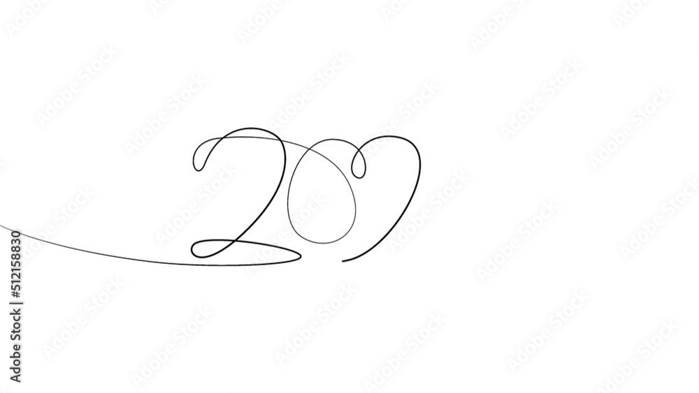2023 is written in one line of different thickness. Animation of self-drawing on a white background. Letter, inscription, year number. Line art. Congratulatory video for the New Year 2023 is written in one line of different thickness. Animation of self-drawing on a white background. Letter, inscription, year number. Line art. Congratulatory video for the New Year