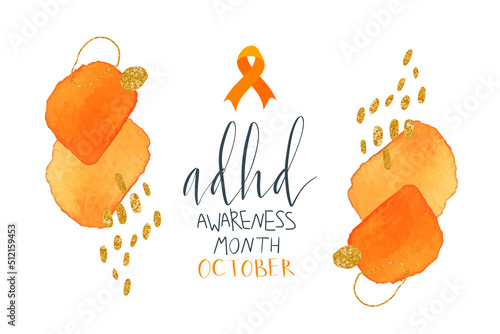 Adhd Attention deficit hyperactivity disorder Awareness Month October banner template with handwritten brush lettering