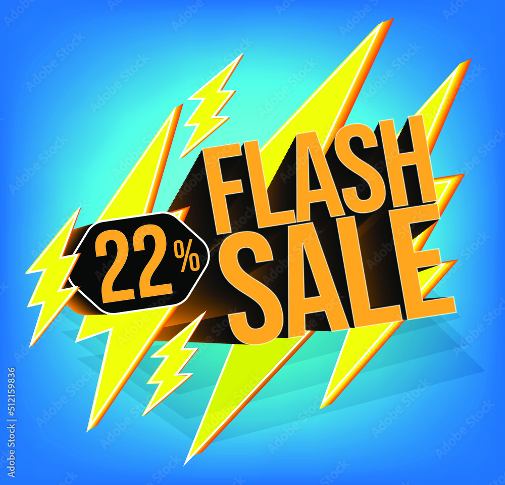 Fototapeta premium Flash sale for stores and promotions with 3d text in vector. 22% discount off