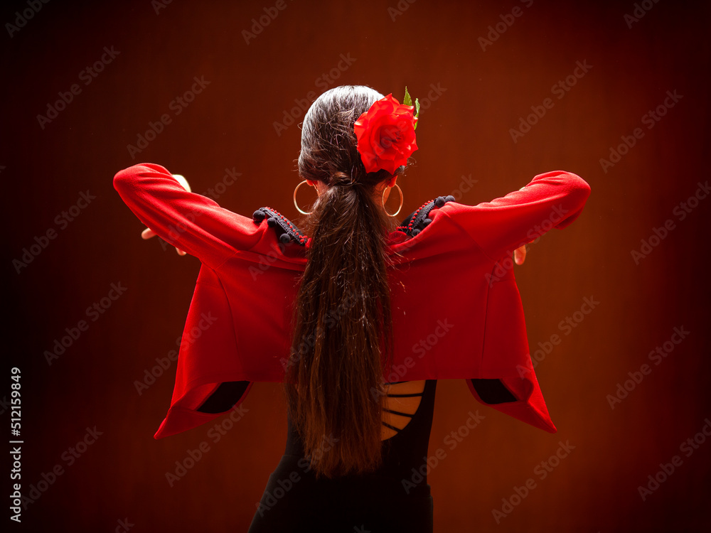 Bailarina de flamenco con torera roja - obrazy, fototapety, plakaty 