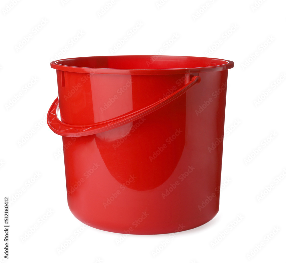 Empty red bucket for cleaning isolated on white Empty red bucket for cleaning isolated on white