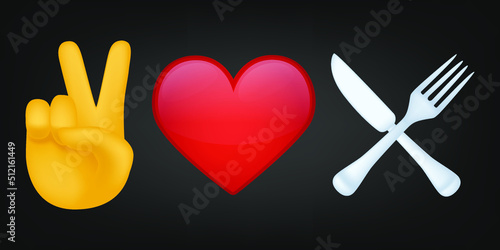 Peace Love and Eat Illustration Emoji Design. Motivational Quote Emoticon Vector Symbol.