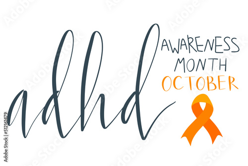 Adhd Attention deficit hyperactivity disorder Awareness Month October banner template with handwritten brush lettering