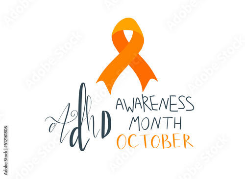 Adhd Attention deficit hyperactivity disorder Awareness Month October banner template with handwritten brush lettering