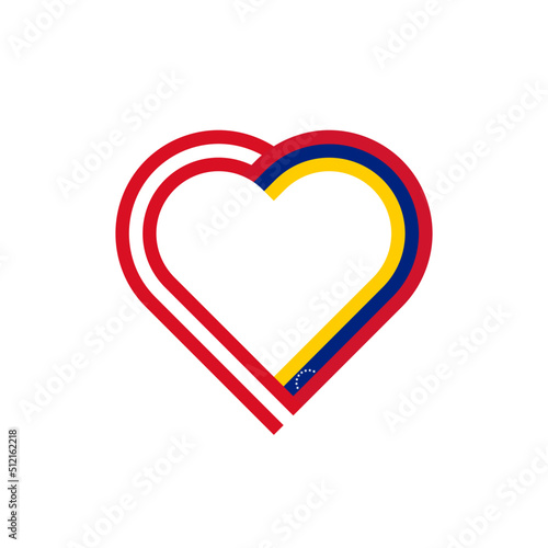 unity concept. heart ribbon icon of peru and venezuela flags. vector illustration isolated on black background