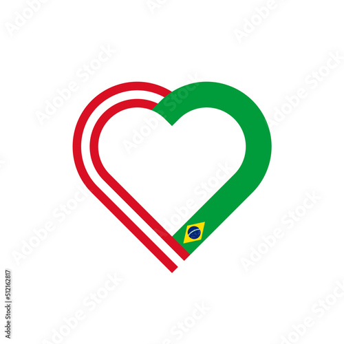 unity concept. heart ribbon icon of peru and brazil flags. vector illustration isolated on black background