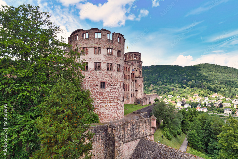 Heidelberg, Germany - June 2022: Tower called 'Apothekerturm' at eastern side of famous Heidelberg castle
