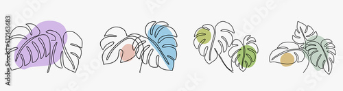 Simplicity monstera leaf freehand continuous line drawing flat design.