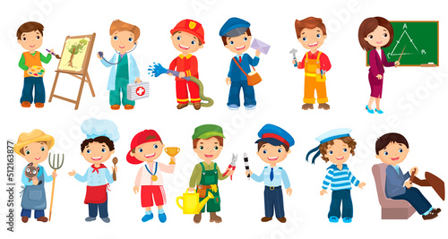 Set of different professions in children style © ingasmk