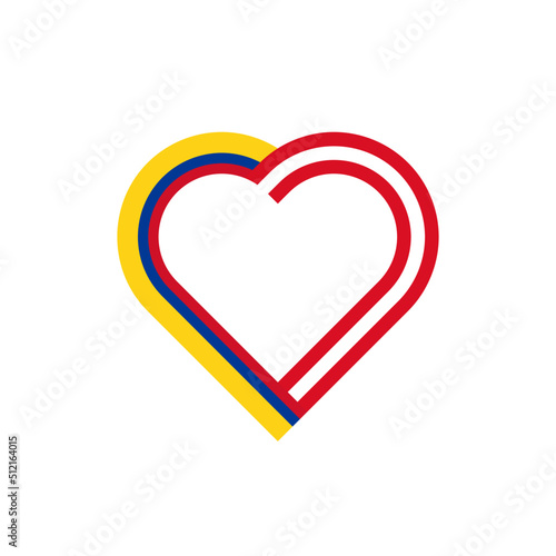unity concept. heart ribbon icon of colombia and peru flags. vector illustration isolated on black background