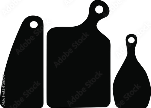 black wooden cutting boards of various unusual shapes. Applicable as a separate object for the background and for combination with any objects .  Made without background eps10 vector illustration