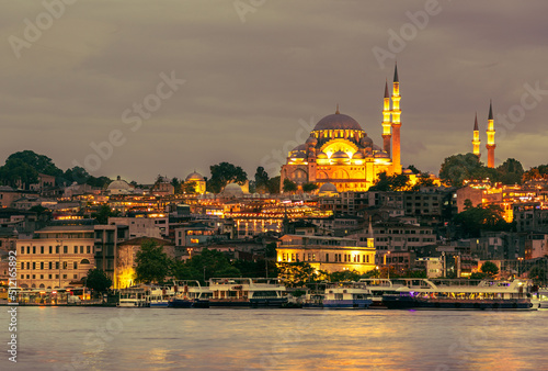 Old town of Istanbul at sunset - Fatih district and The Suleymaniye Mosque, Turkey