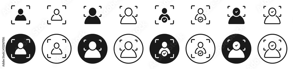 Set of face recognition icon. Collection face scan from security. Biometric scan symbols. Approved face recognition icon, cyber security concept. Vector illustration. Set of face recognition icon. Collection face scan from security. Biometric scan symbols. Approved face recognition icon, cyber security concept. Vector illustration.