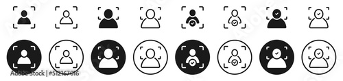 Set of face recognition icon. Collection face scan from security. Biometric scan symbols. Approved face recognition icon, cyber security concept. Vector illustration.