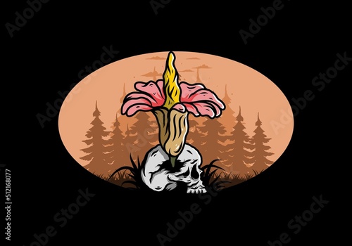 Corpse flower growing on the skull illustration