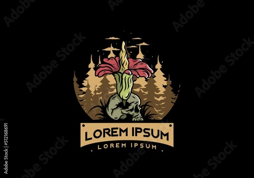 Corpse flower growing on the skull illustration