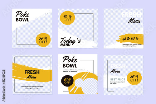 Poke bowl Instagram template post social media kit Instagram set assortment collection Vector