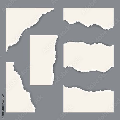 Vector torn pieces of paper. Six empty elements with tear paper effect. Sizable, editable vector.