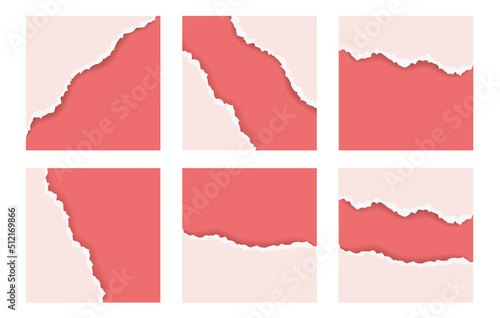 Vector teared paper backgrounds. Six square backgrounds with tear paper effect. Sizable, editable vector.