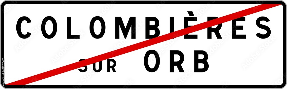 Panneau sortie ville agglomération Colombières-sur-Orb / Town exit sign Colombières-sur-Orb