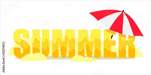 Summer text with ambrella isolated on a white background. Vector illustration.	 photo