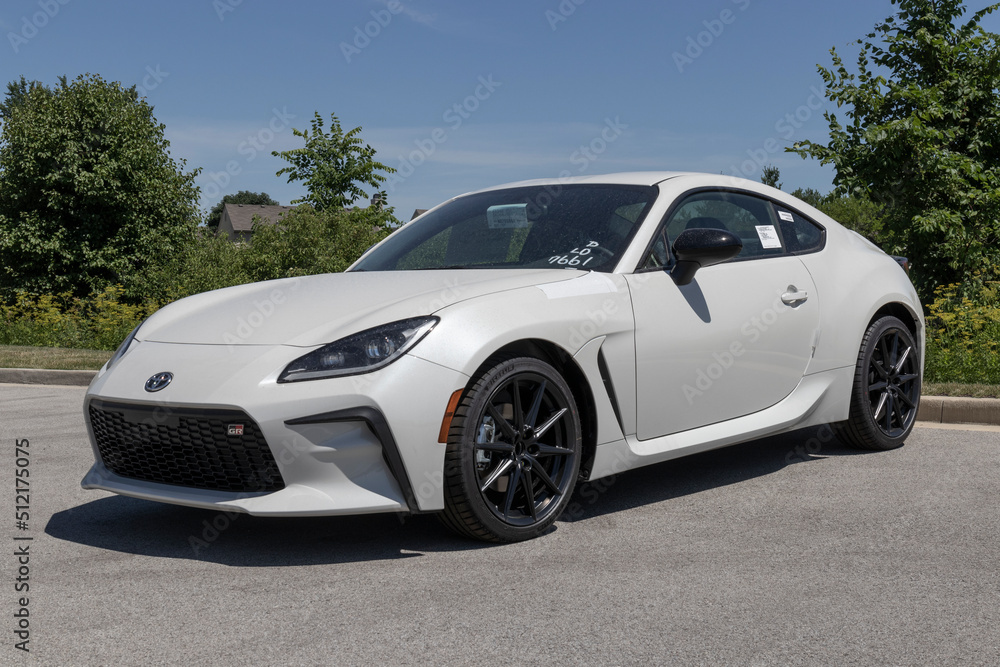 Toyota GR86 2+2 coupe display at a dealership. Toyota offers the GR86 ...