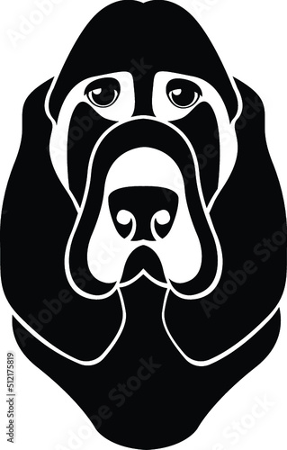 Black and White Cartoon Illustration Vector of a Bloodhound Puppy Dogs Head and Face with Floppy Ears