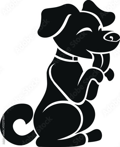 Black and White Cartoon Illustration Vector of a Puppy Dog Begging on Back Legs