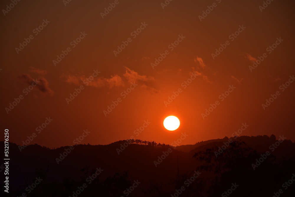 beautiful summer sunset from Agioi douloi village in Corfu, Greece