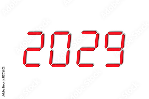The dial of the electronic clock which shows the year 2029,isolated on a white background