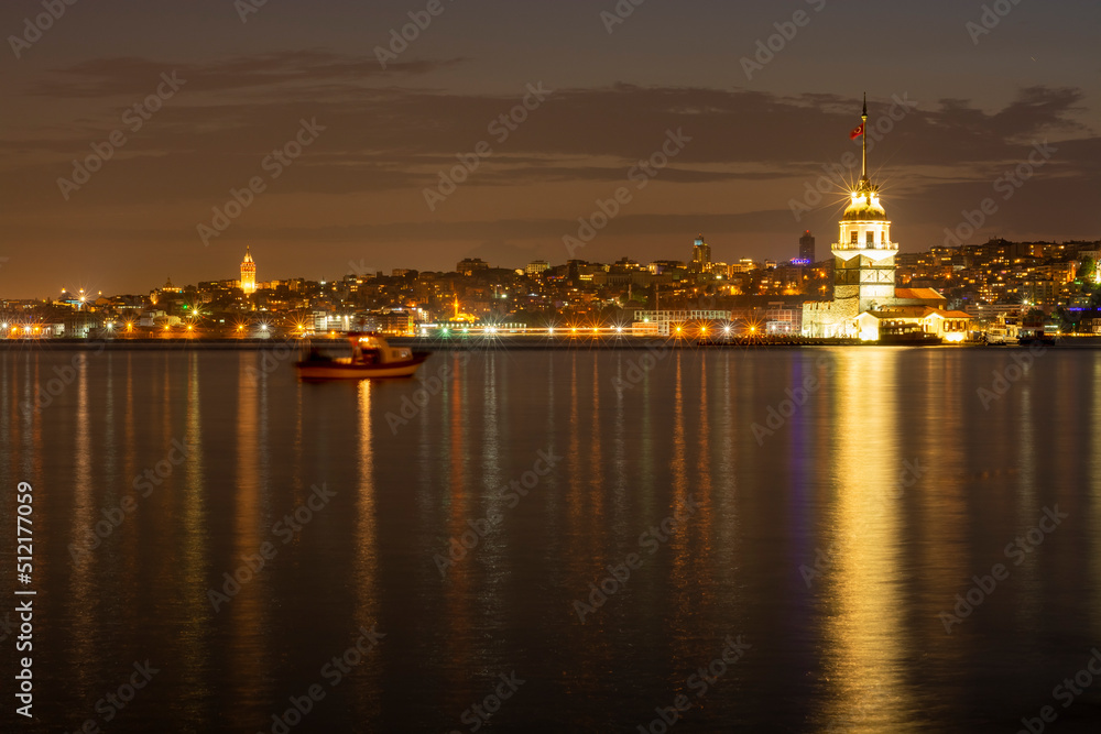 view of maidens tower and city of istanbul