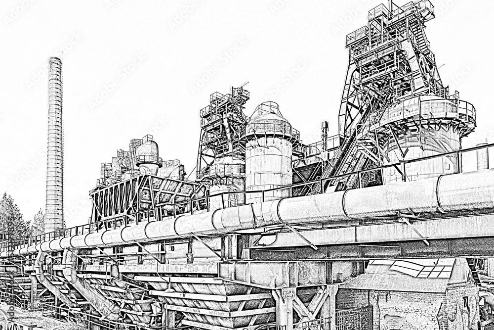 Steel plant. Drawing of a metallurgical plant Steel plant. Drawing of a metallurgical plant