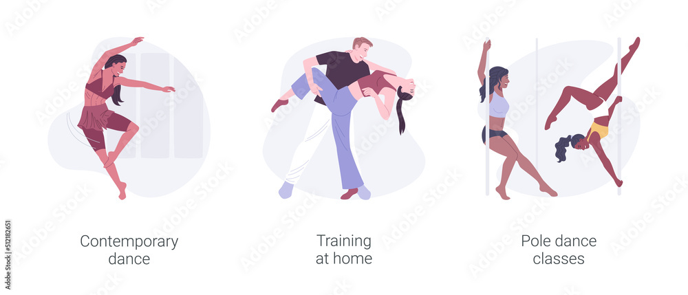 Dancing classes isolated cartoon vector illustrations set.