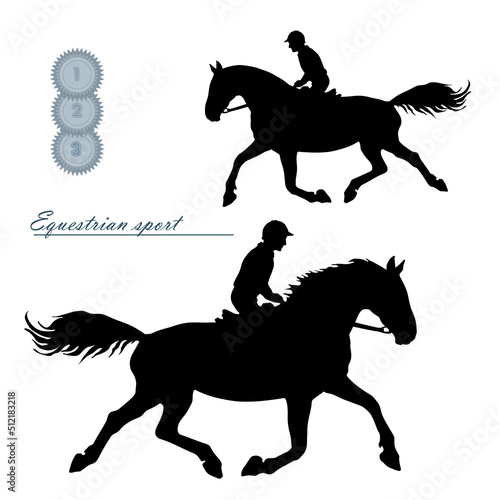 black silhouette of a horse running at a trot  isolated image on a white background
