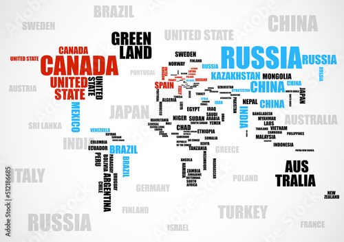 Fototapeta Naklejka Na Ścianę i Meble -  Typography colorful world map with country names. Vector