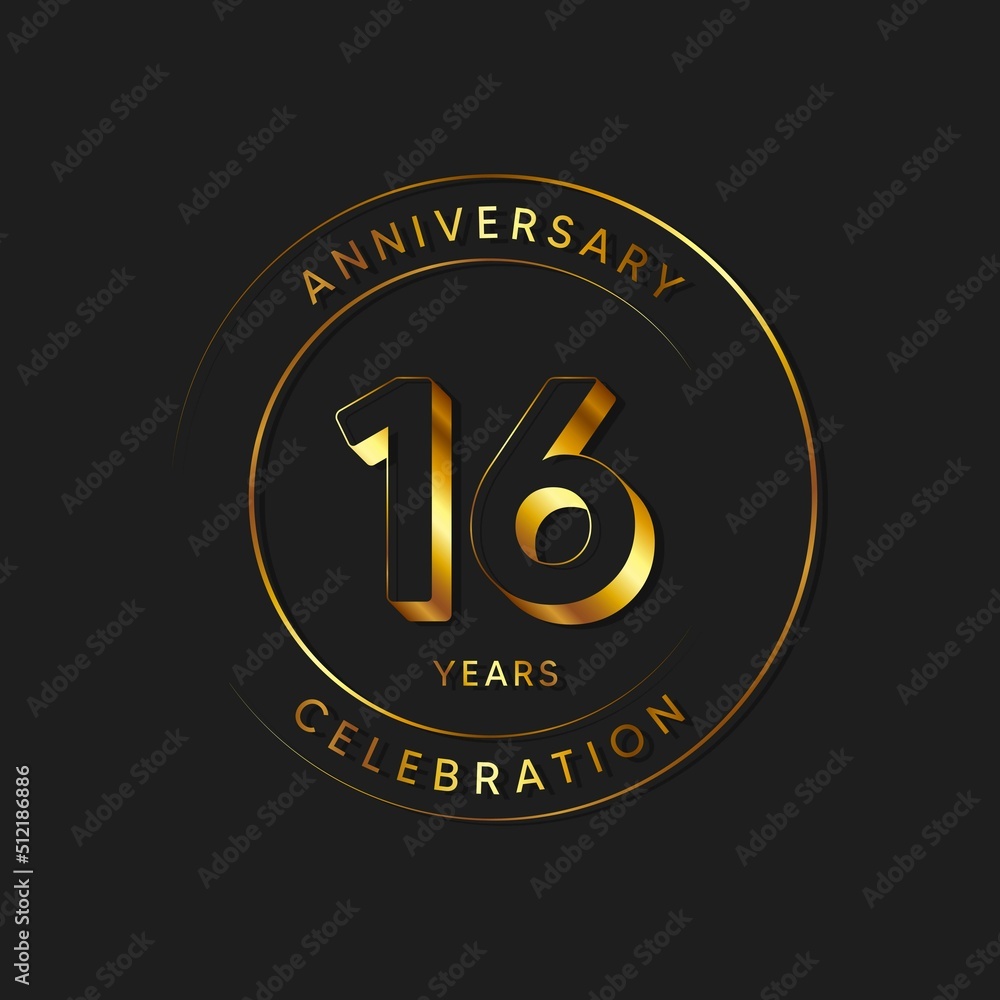 16 Years Anniversary Celebration, Logo, Vector Design Illustration Template