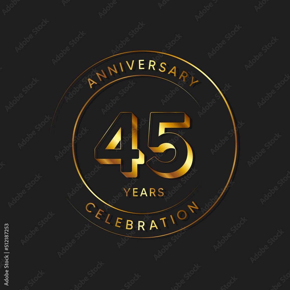 45 Years Anniversary Celebration, Logo, Vector Design Illustration Template