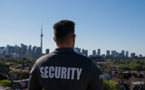 Security guard watching over big city