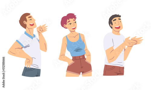 Amused People Character Talking and Laughing Having Cheerful Mood Vector Set