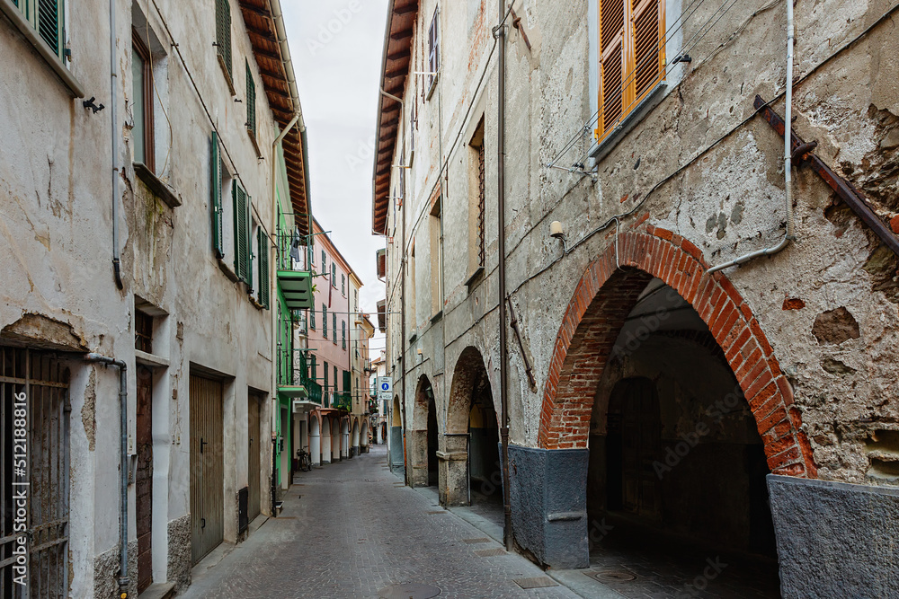 Narrow street in the city of Albenga. Italy
