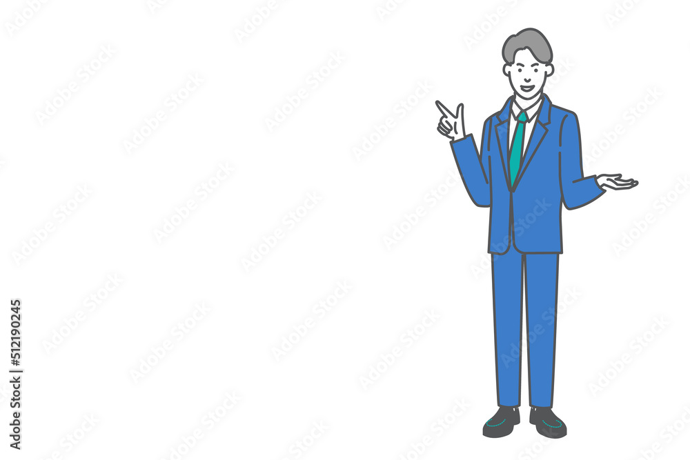 プレゼンするビジネスマンの全身の線画ベクターイラスト プレゼンするビジネスマンの全身の線画ベクターイラスト