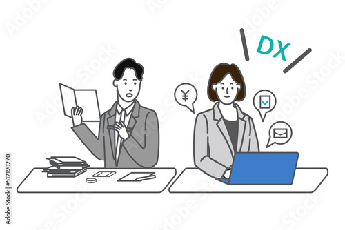 DX化をイメージしたの線画ベクターイラスト