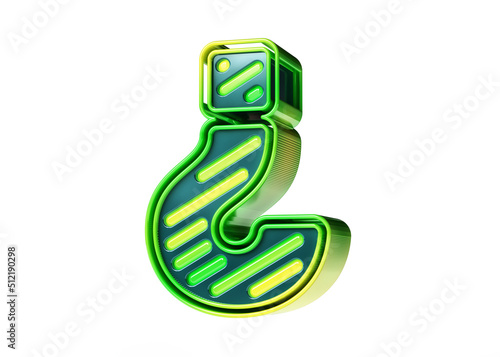 Question mark in luminous green to yellow color scheme. Summer style neon 3D font collection. High quality 3D rendering. photo
