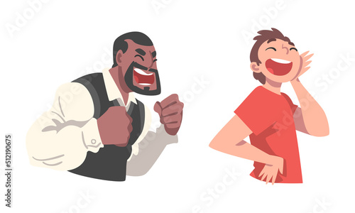 Laughing Out Loud Man Character Feeling Amused and Full of Fun Vector Set